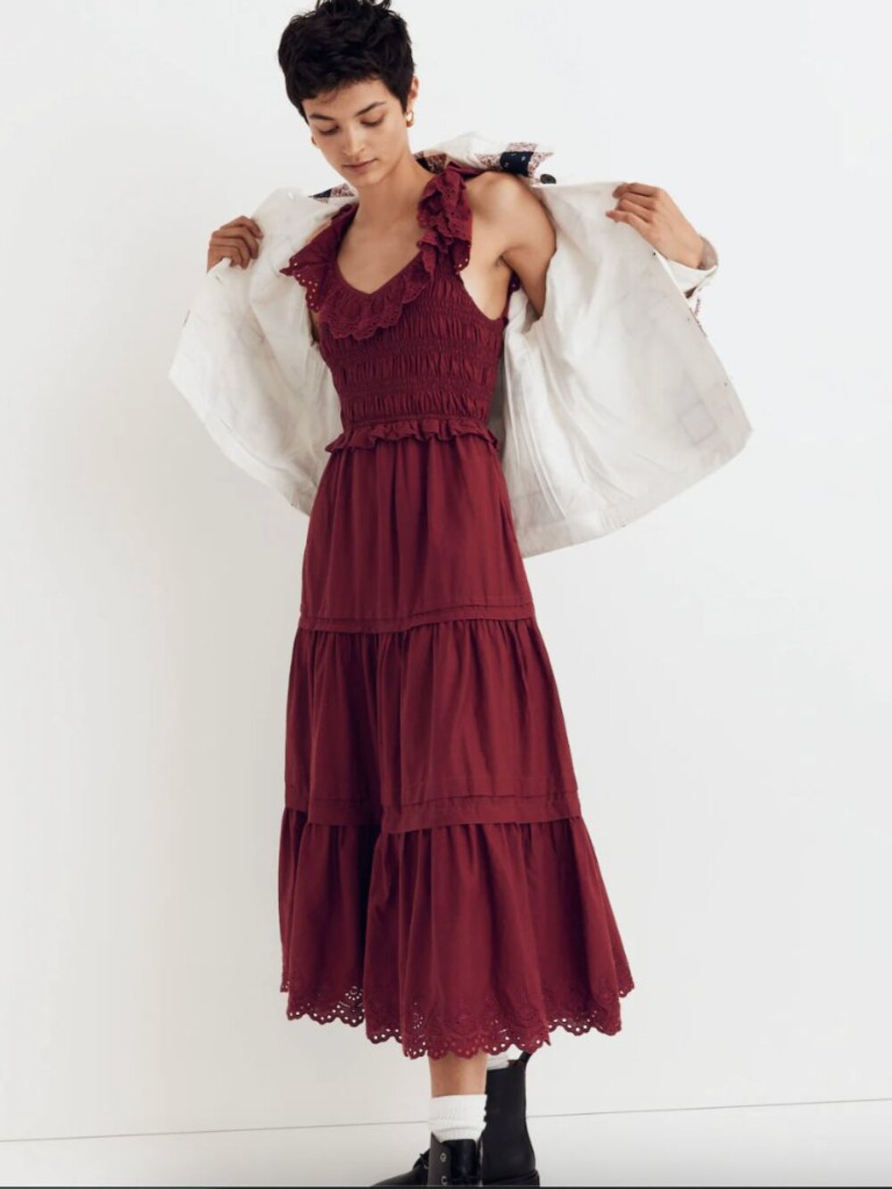 Madewell Lucie Burgundy Eyelet Midi Dress Size 0
